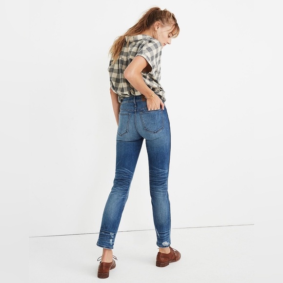 Madewell Slim Straight Jeans Blue Distressed Button-Front Edition size 25 - Picture 3 of 16